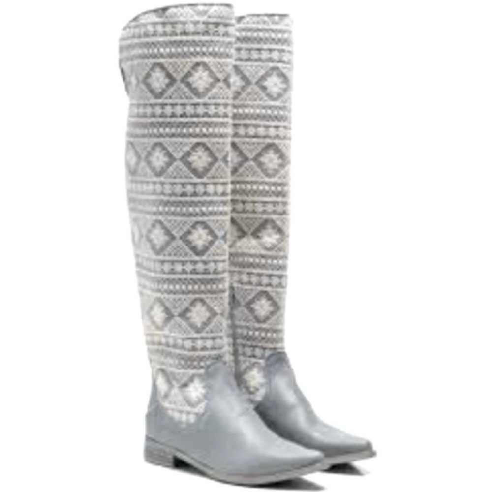 NWB Free People Bren Crochet Tall Leather Slouchy Boots in Icy Blue.Size 10 - Picture 6 of 12
